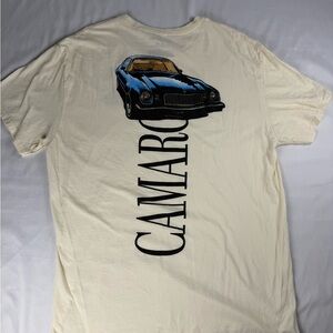 Retro Camaro Cream T-Shirt with Blue Car Graphic